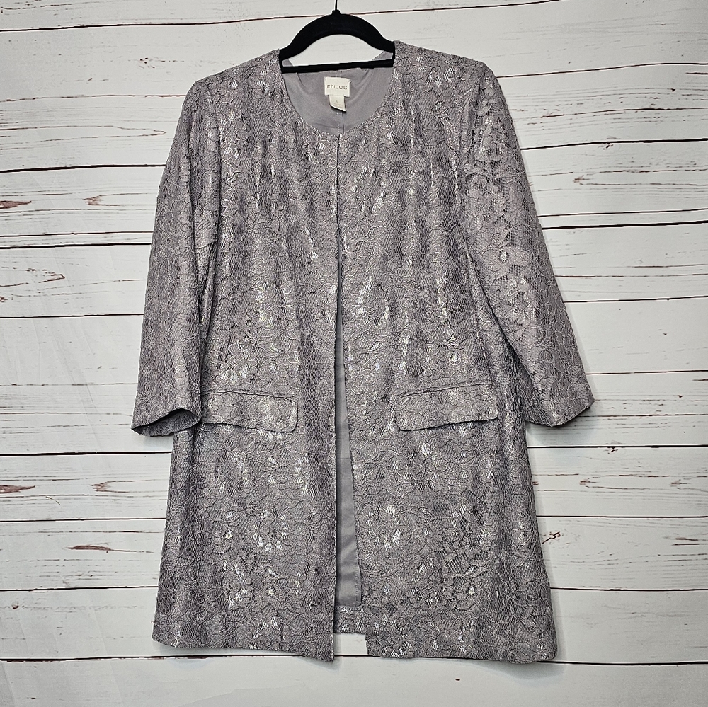 Chico's Gray Lace Topper Jacket